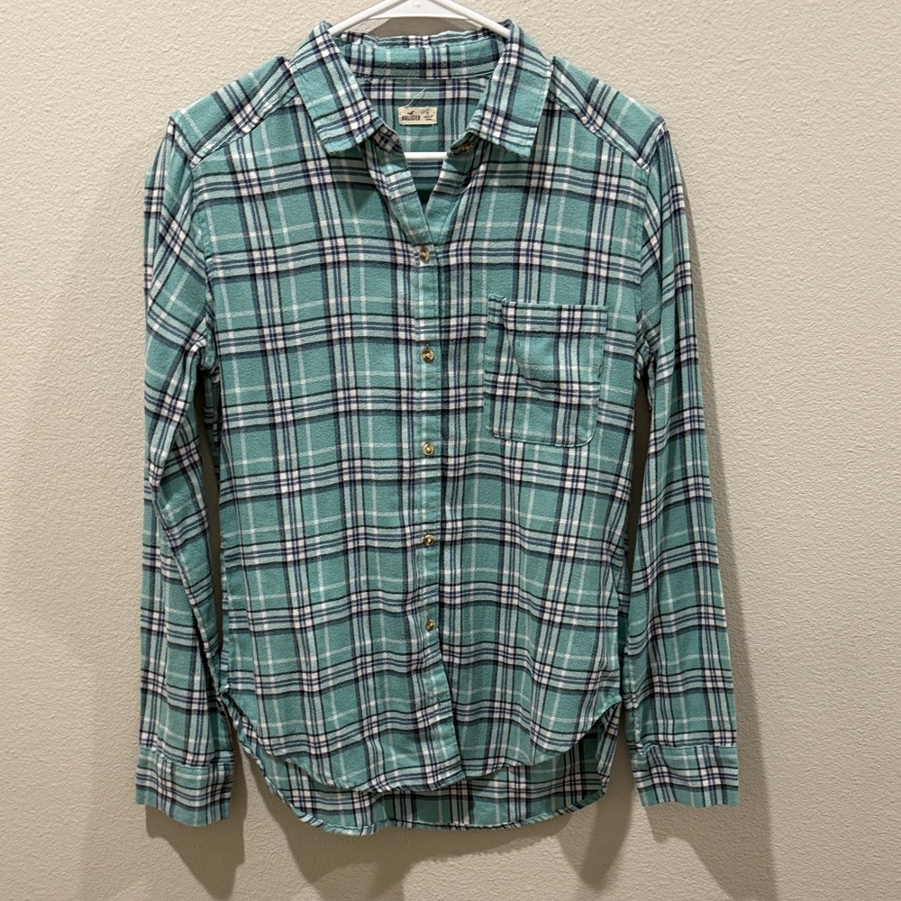 Hollister Teal Plaid Button Down Shirt